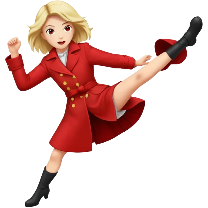 Woman red coat kicking emoji