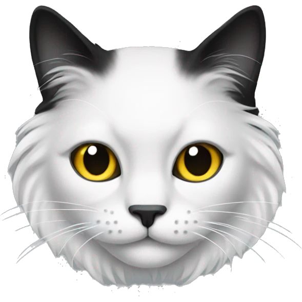 black cat long haired with muzzle half white emoji