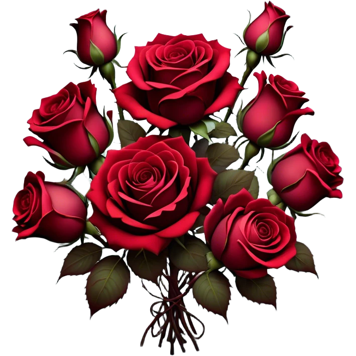 A surreal bouquet of Gothic roses, their petals drenched in crimson hues, from Venetian red to rustic tones, glowing against a dark, misty backdrop. The air is heavy with an eerie, romantic atmosphere, as if the flowers hold secrets of the past.
 emoji