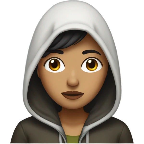 Dark hair olive skin woman in hood crying emoji