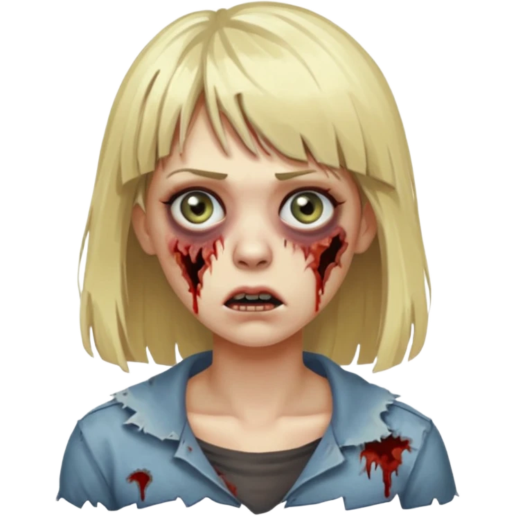 Mulher zumbi de cabelo loiro com franja emoji