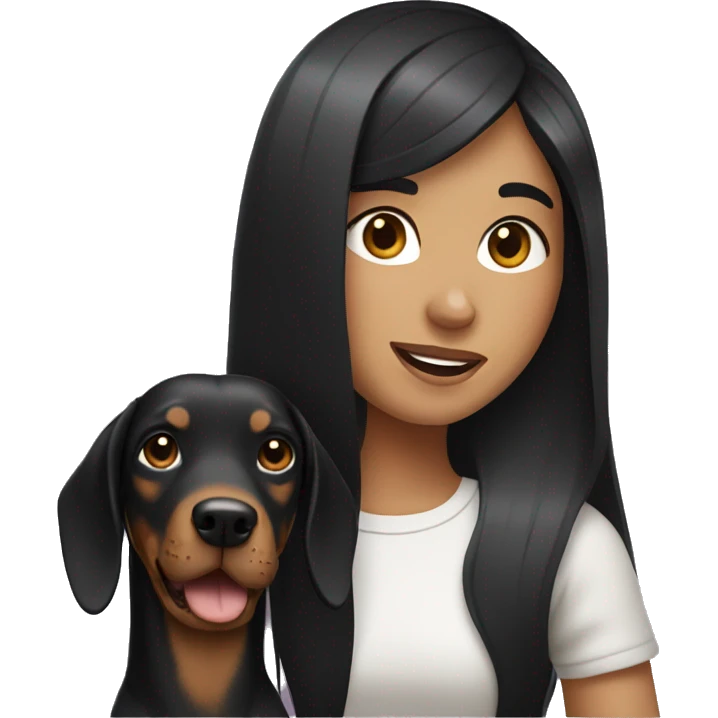 Long Black hair girl holding a Doberman emoji