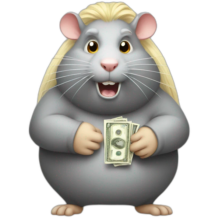 Angry fat Rat standing up with long blond hair holding money emoji
