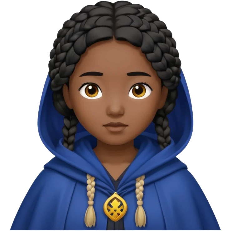 braid black hair, asian girl, dark blue cloak emoji