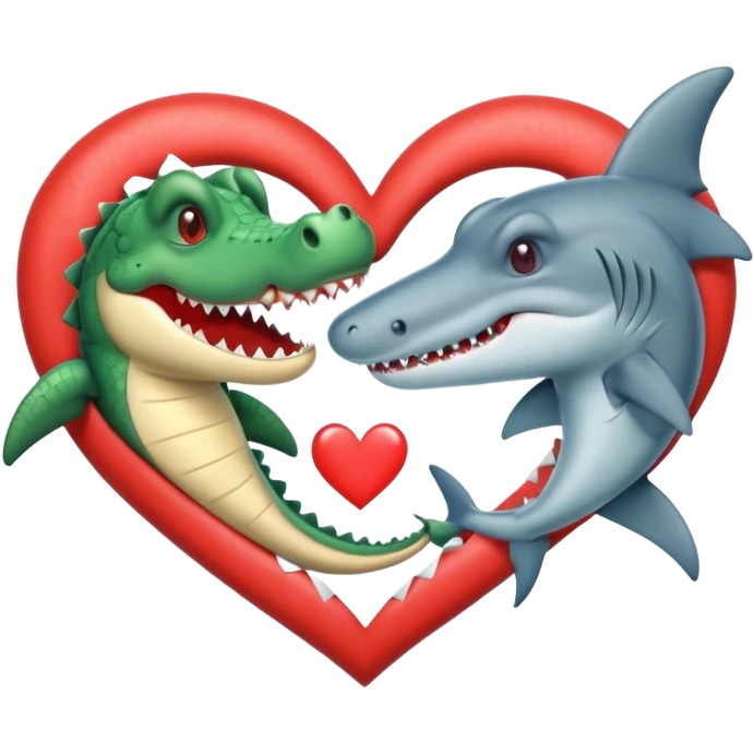 A cute crocodile and a cure shark in a heart emoji