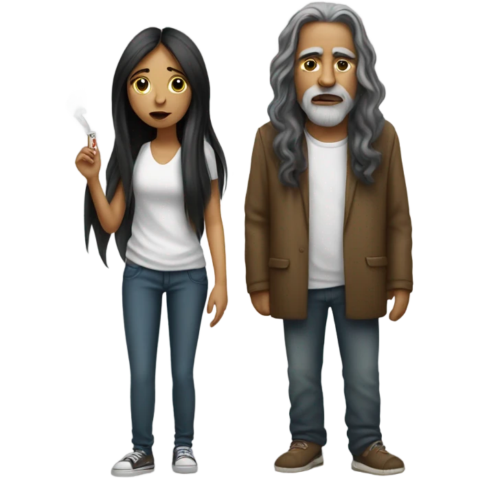 mexican girl with long hair smoking a cigarette with a white homeless man  emoji