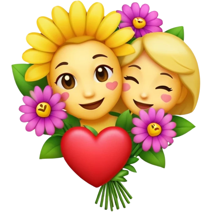 a bouquet of flowers winking and holding a heart, emoji style, for Mother's Day emoji