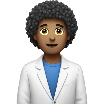 man with fluffy curly hair at a computer emoji