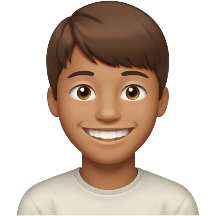 16 yr old boy, brown hair, straight, big smile, white teeth, tanned skin, bangs emoji