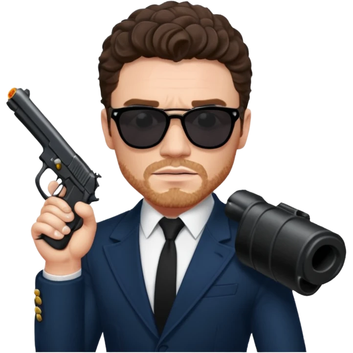 Richard Madden as his character in the Bodyguard TV series, with sunglasses on and a gun in his hand. emoji