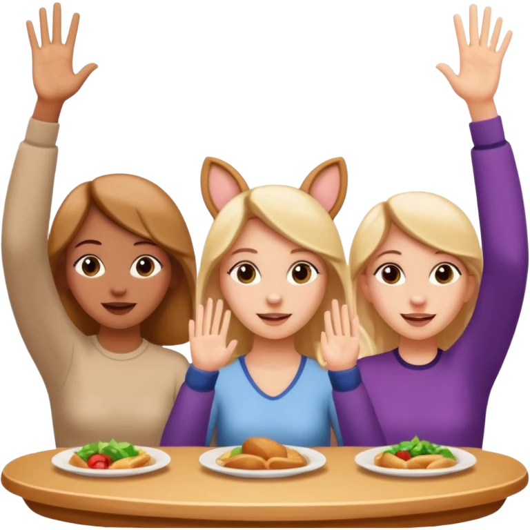 4 chicas montadas en una atraccion de levantando la mano con orejas de dines puestas en una atracción emoji