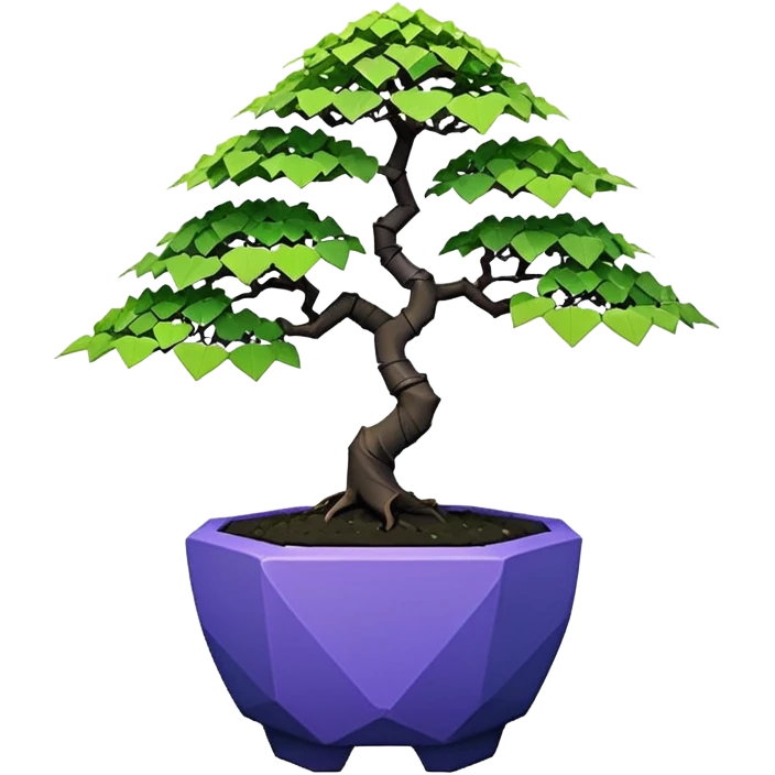  Earthenware small short squat cascading black green-violet bonsai purple maidenhair cobalt maple tree with triangular angular tiny-polygonal faceted asymmetrical originally shaped pot emoji