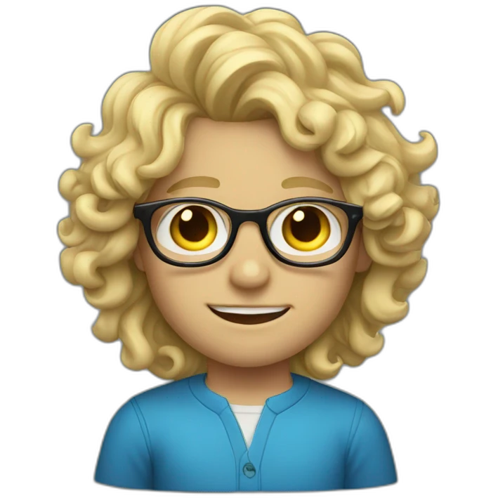 Blond Boy with long curly hair and round blue glasses emoji