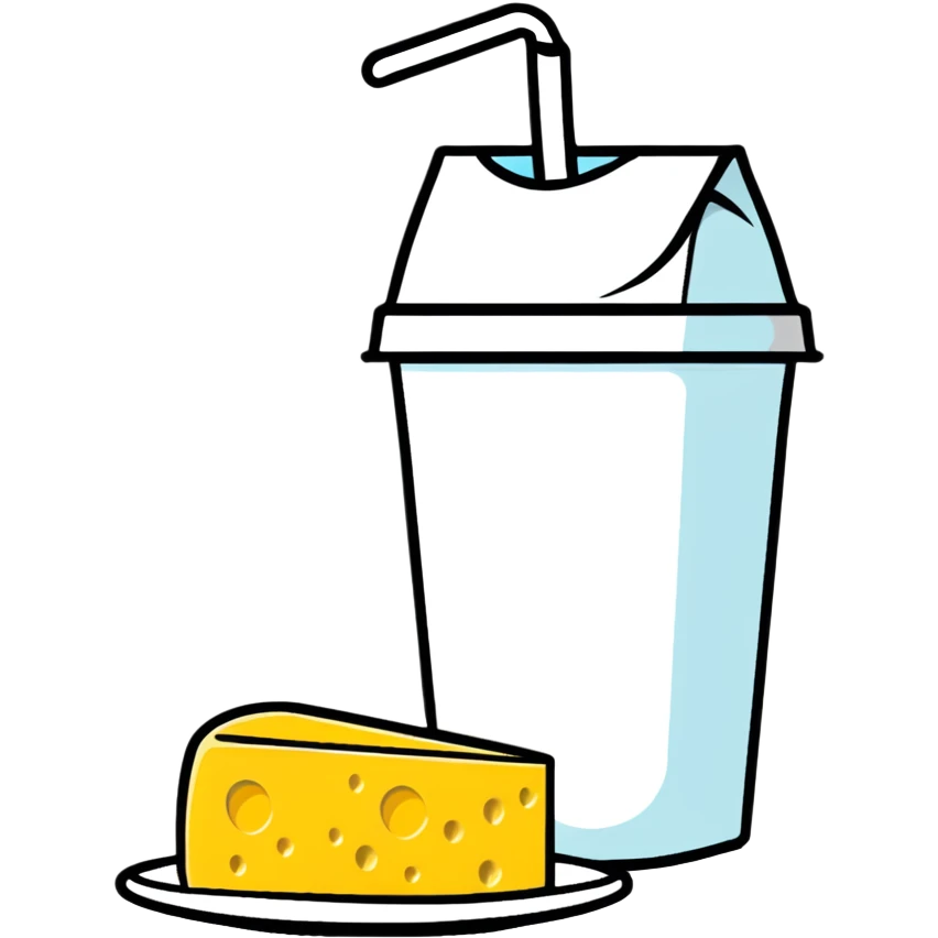 milk carton, cheese wheel, yogurt cup, and butter emoji