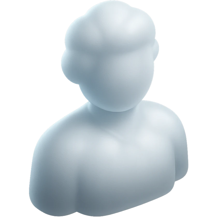 shoulder-up person with body and head made of white fluffy convex clouds, matte glass style emoji