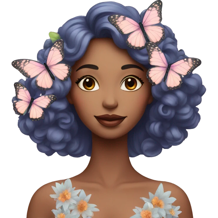 Gorgeous pastel lady with flowers and butterflies emoji