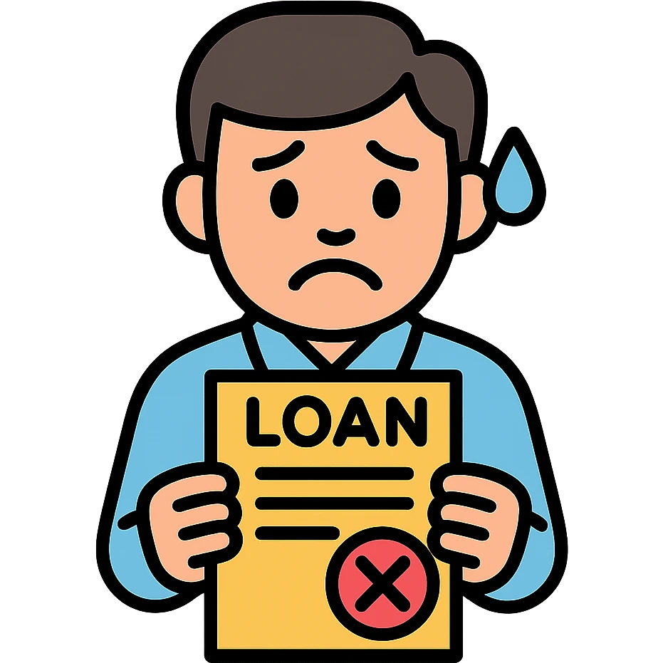 man committing loan perjury, looking nervous, holding fake documents emoji
