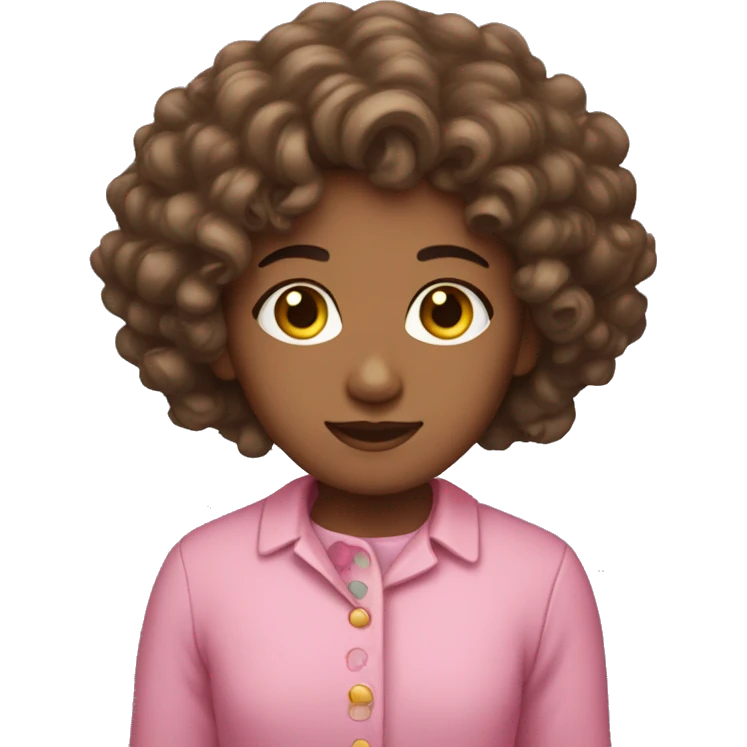 Let it be a girl with curly hair and brown eyes, a little yellow and dressed in pink. emoji