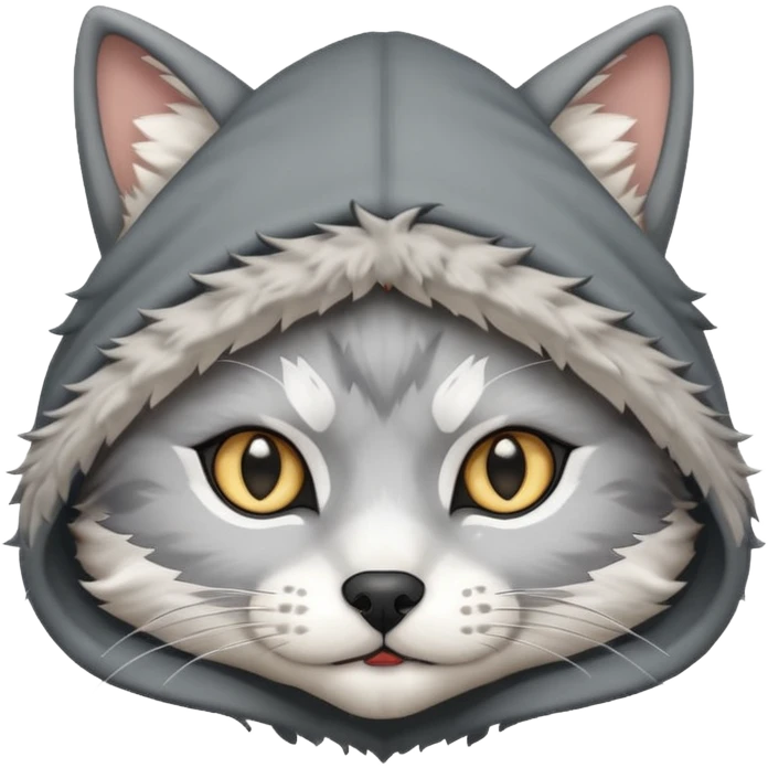 a cat with a wolf's hood on its head
 emoji