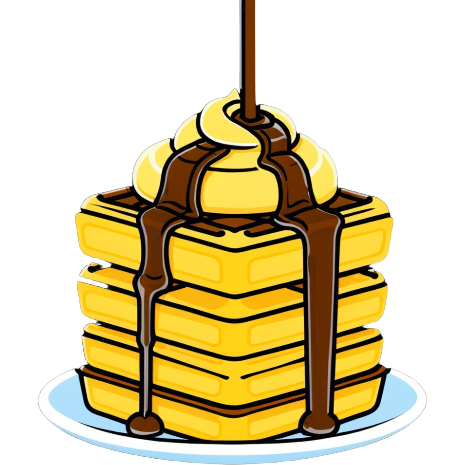 Delicious waffle with syrup dripping and melting butter emoji