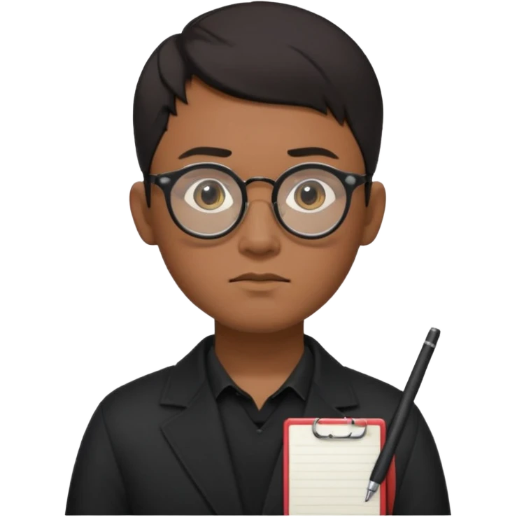 a asia man guy his 20s wearing an apple notebook, wearing bodyguard radio operator, round glasses, blackclothes emoji