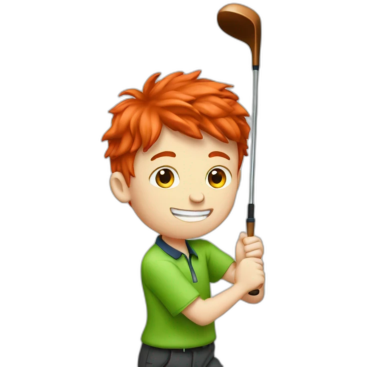 Teenage boy red hair hitting golf ball emoji
