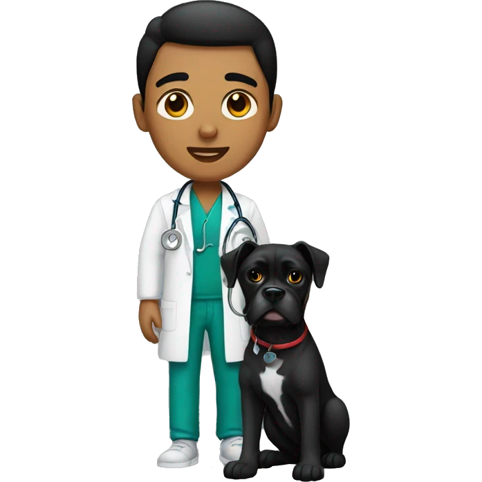 Young Mexican doctor with big black boxer dog  emoji