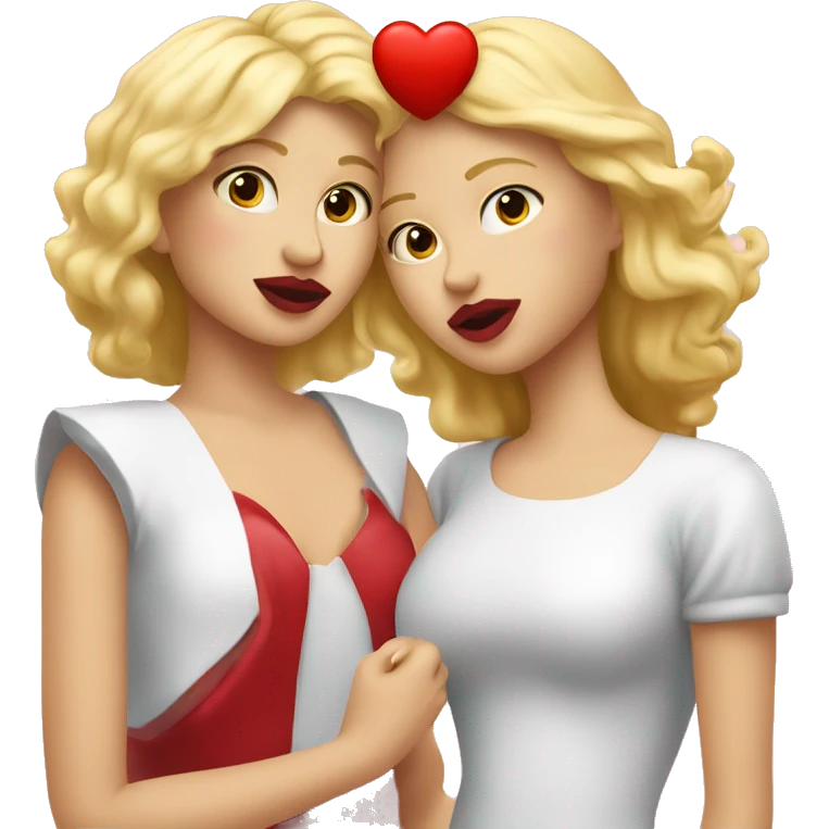 A red heart that is embraced by a blonde girl with red plump lips emoji