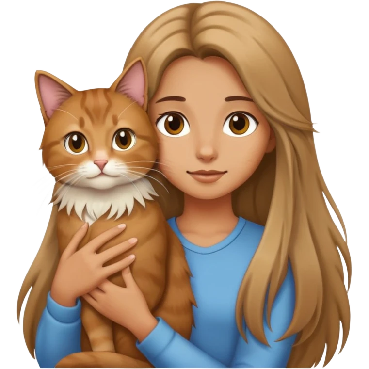 Long-haired girl holding a long-haired cat emoji