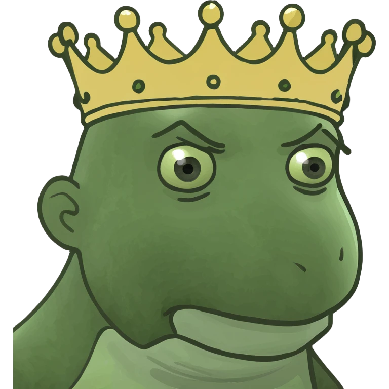 Kendrick Lamar depicted as a peepo king, round face, crown, playful and friendly vibe emoji