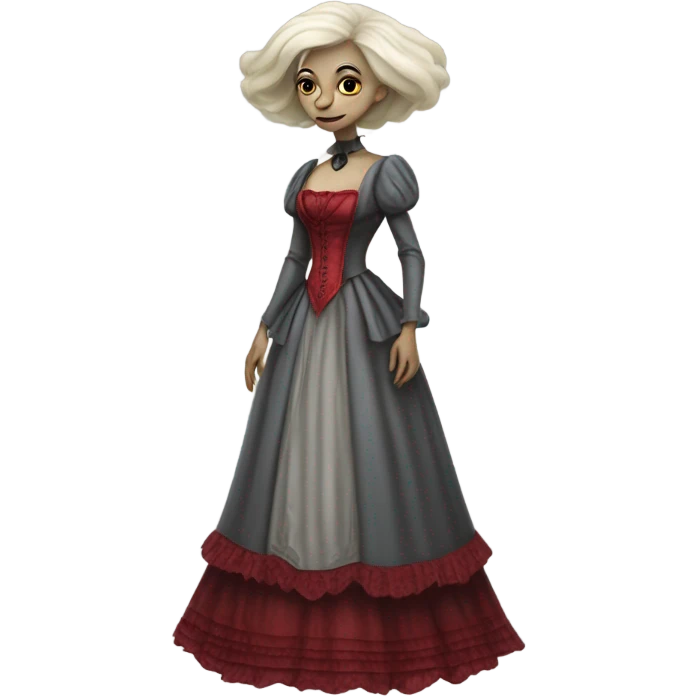 "galora grey blonde alien woman" in red Victorian dress red elegant, full body emoji