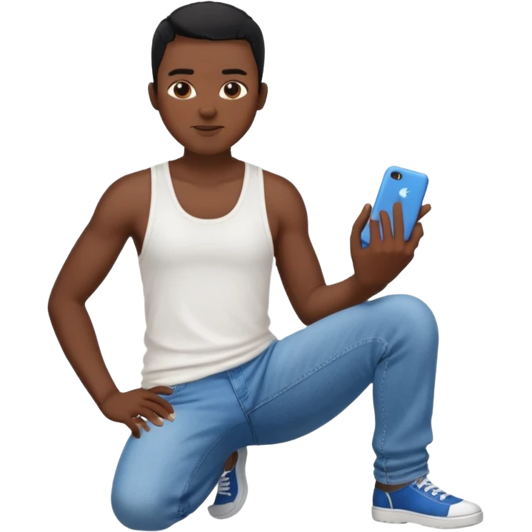 Un personnage noir avec un débardeur blanc et un jean 👖 avec des cheveux rasés noir emoji