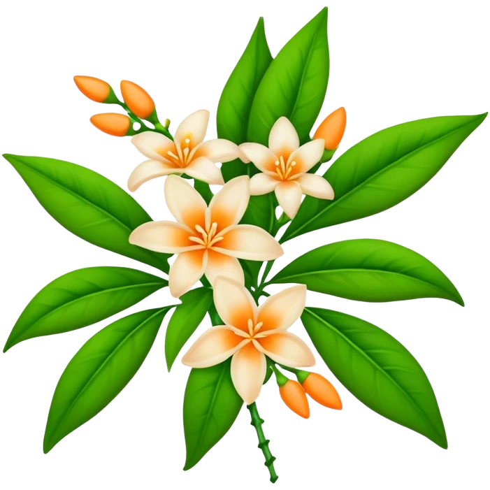 big bouquet Orange Jasmine, luxuriant, stem, leaf emoji
