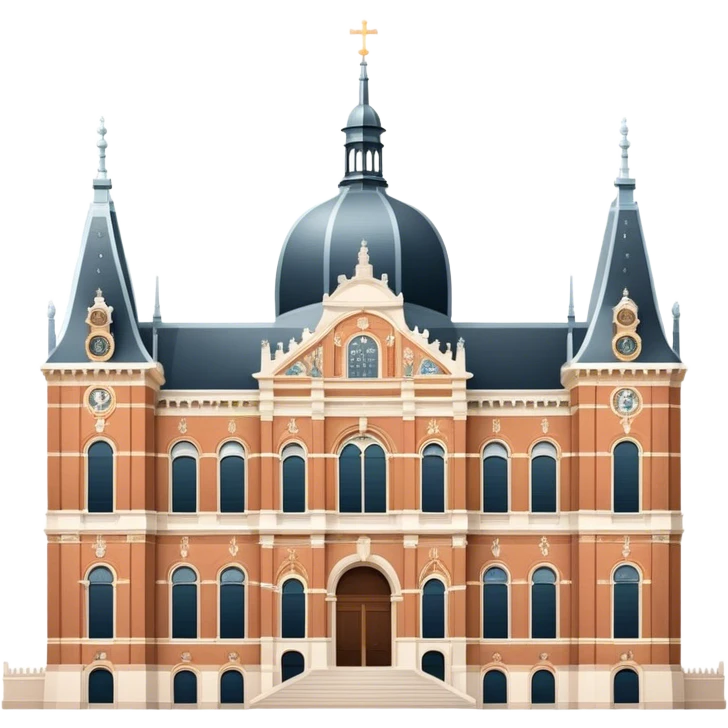 Cinematic Realistic Rijksmuseum Landmark Emoji, depicted with the grand facade of the museum rendered in intricate detail and soft, historical lighting. emoji