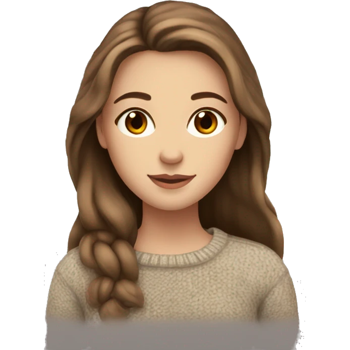 White girl with long medium brown hair and light brown eyes wearing a sweater and in love emoji