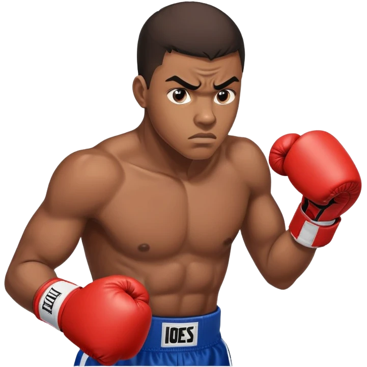 Close-up of a 19-year-old Black male boxer's face, determined expression, boxing gloves visible at the bottom of frame emoji