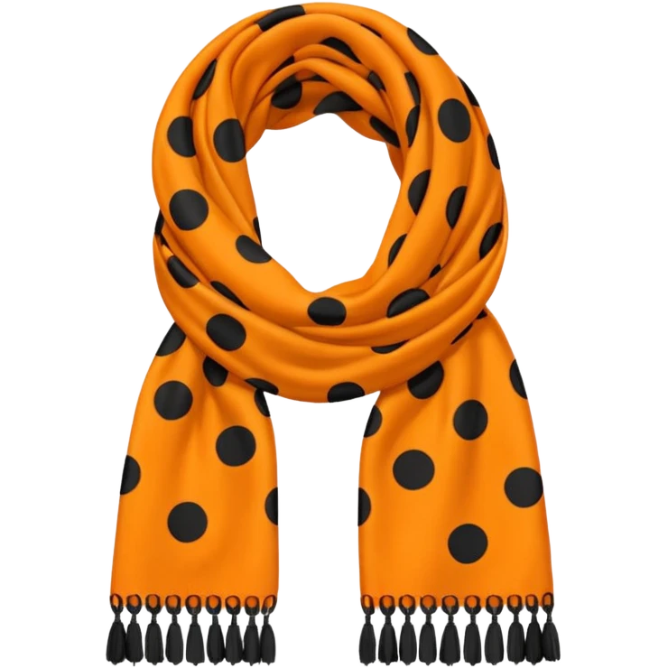 Orange scarf with big black dots on it and black fringe emoji