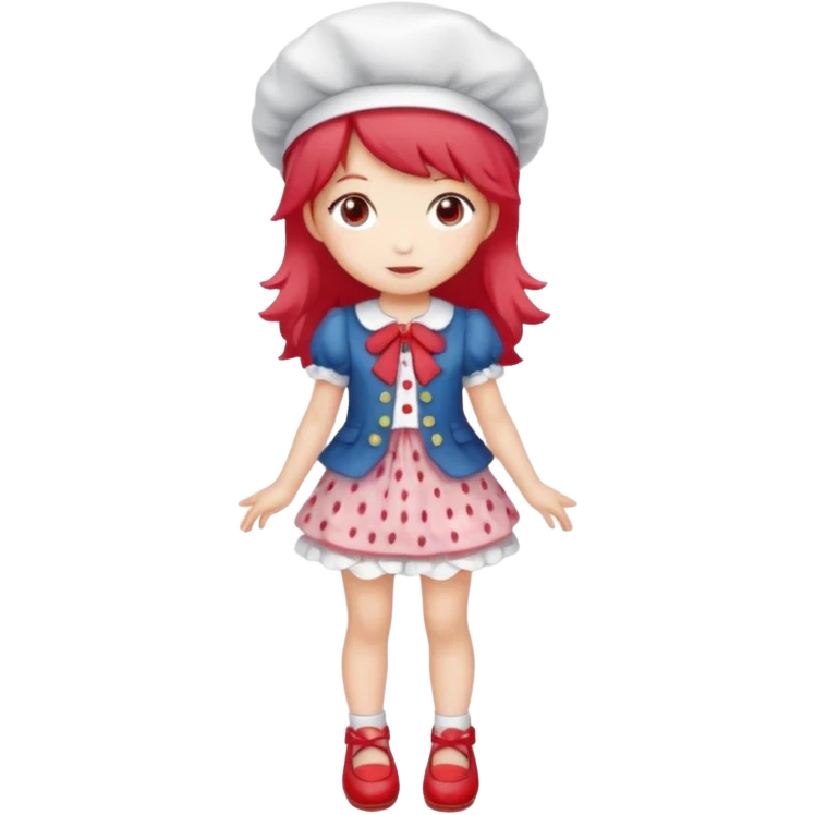 pretty and cute realistic strawberry shortcake full body with red shoes standing anime emoji