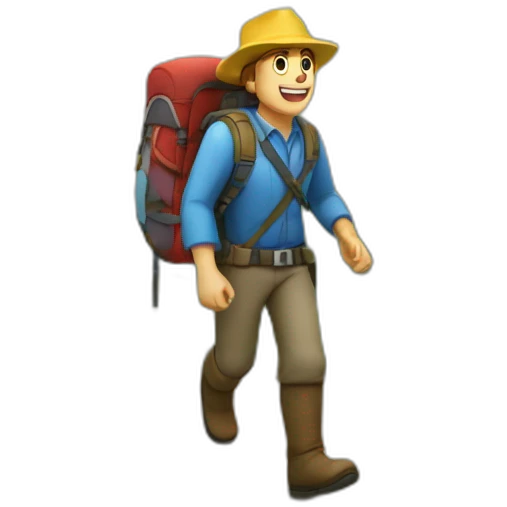 caminando y explorando en la montaña emoji