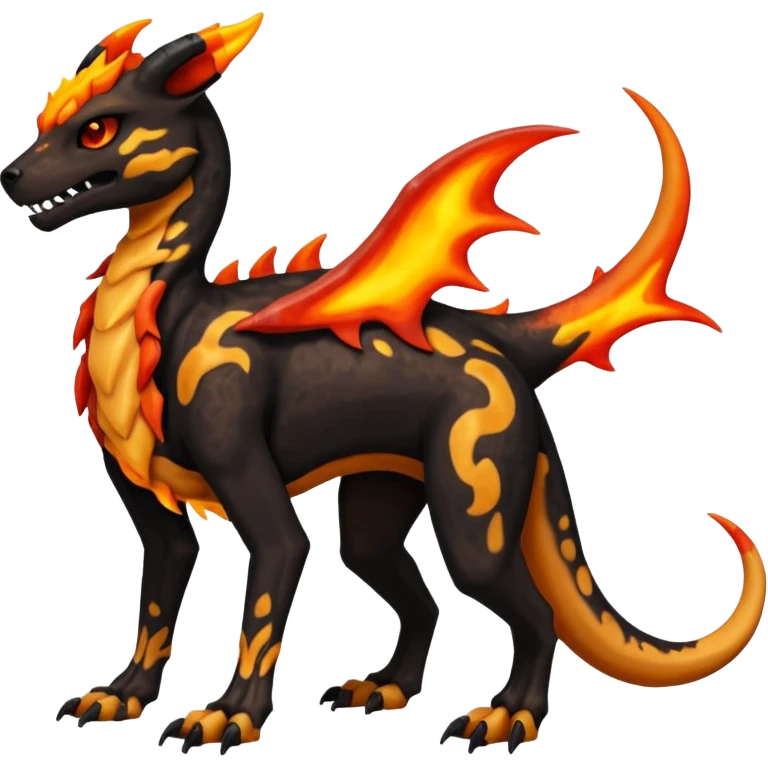 Skeletal Fiery Flaming Volcanic Draconic Cubone-Salandit-Houndoom-Houndour-Marowak-Poochyena-Litten-Fakémon-hybrid-creature (full body), 4 legs emoji