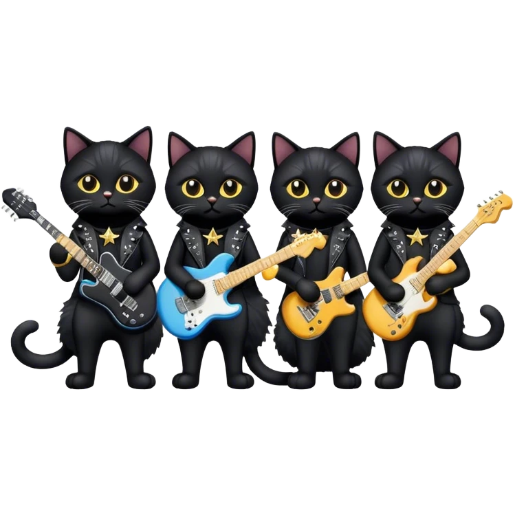 four rock star cats dressed in black emoji