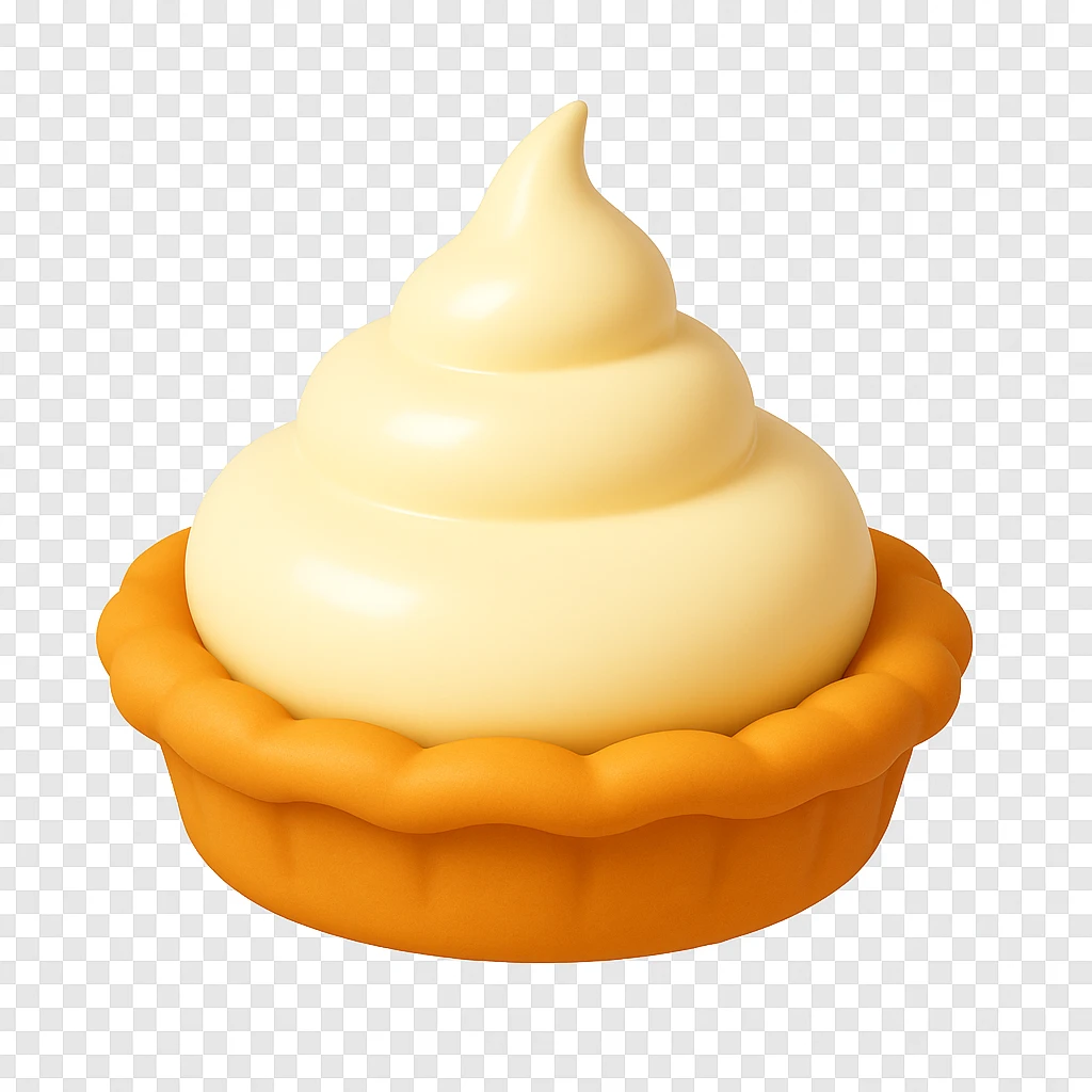 Show the intact cream pie, playful 3D emoji style, golden brown crust, same angle as reference. (Stage 1 of 6) emoji