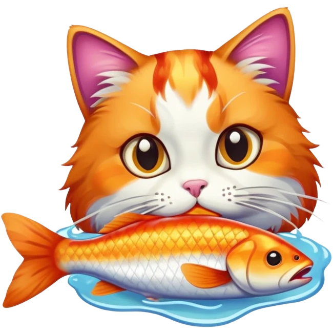 Calico cat eating fish emoji