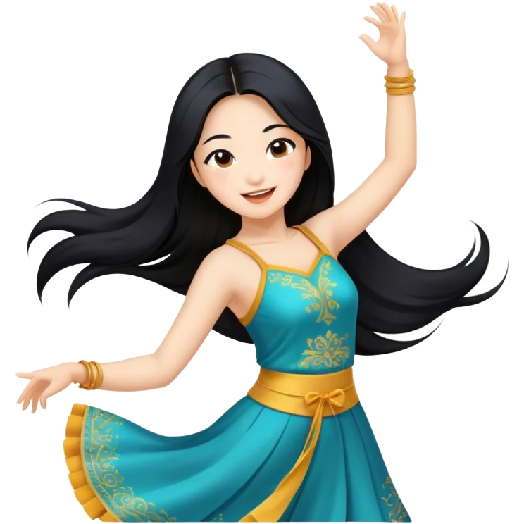 Beautiful Asian girl with long black hair dancing emoji