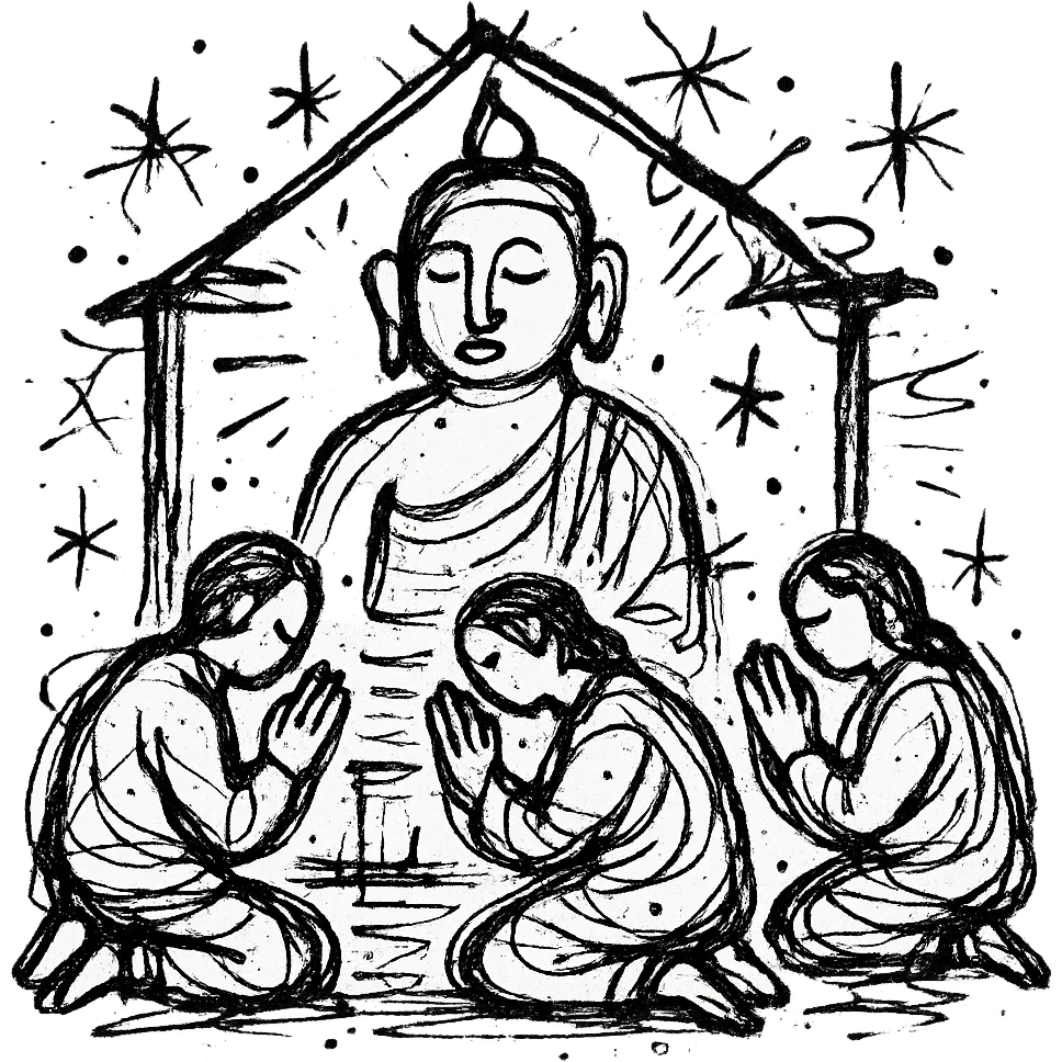 people praying in a Buddhist temple emoji