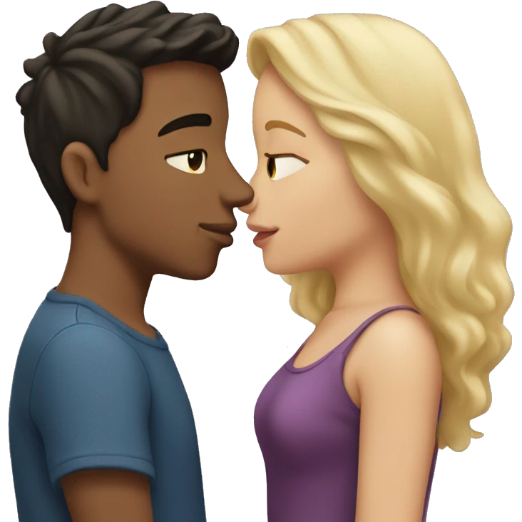 Two people kissing, boy with dark hair and girl with blonde hair, both light skin emoji