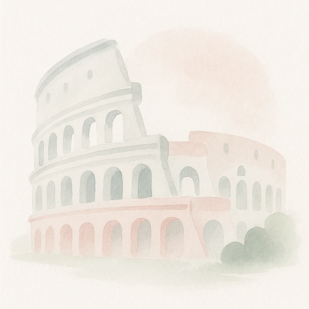 Colosseum in watercolor style with white, green, and pink pastel tones emoji
