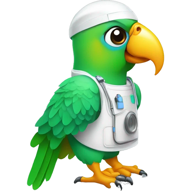 Parrot wearing a Cleanroom suit emoji