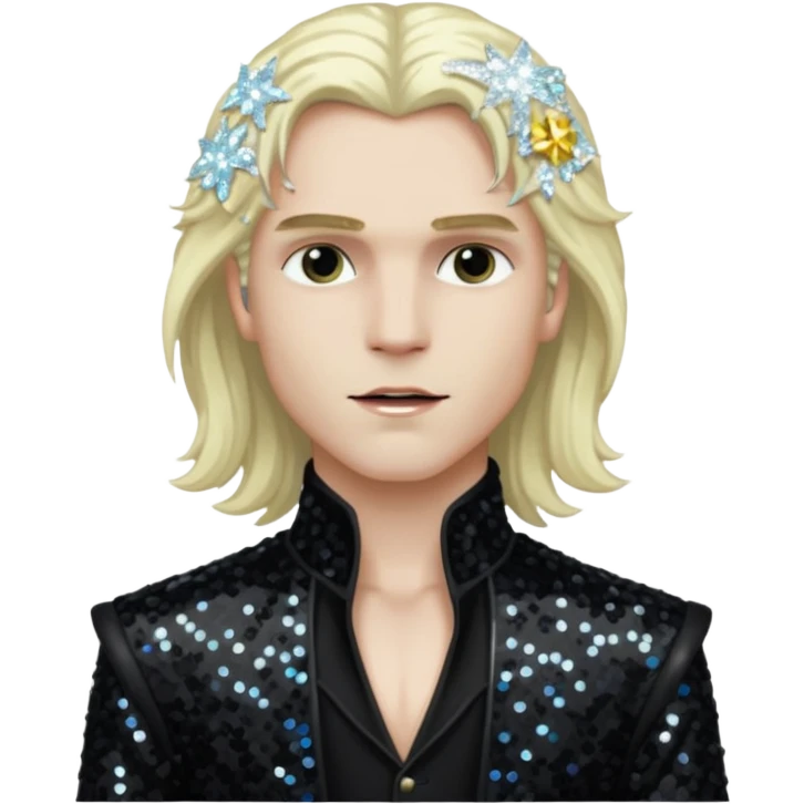 Lestat de Lioncourt with long platinum blonde hair, black sequin outfit emoji