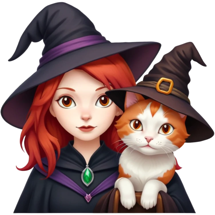 Cat and witch with red hair emoji